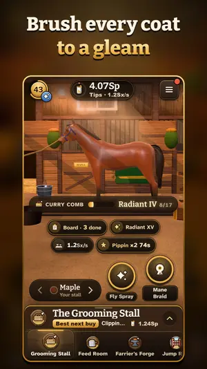 Grooming a horse